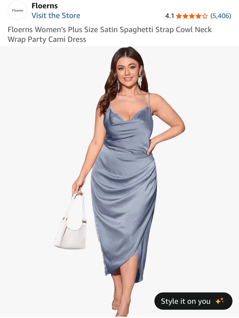 Draped Cowl-Neck Slip Dress in Dusty Blue